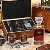 Travel & Hospitality Company Gifts – Square Decanter Set with 2 Glasses, 9 Whiskey Stones & Wooden Box