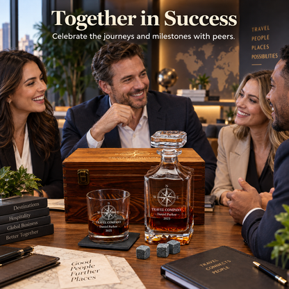 Travel & Hospitality Company Gifts – Square Decanter Set with 2 Glasses, 9 Whiskey Stones & Wooden Box – image 05