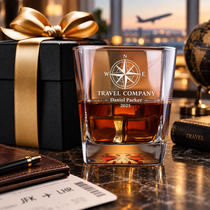Travel & Hospitality Company Gifts – Square Decanter Set with 2 Glasses, 9 Whiskey Stones & Wooden Box – image 06