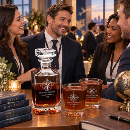 Travel & Hospitality Company Gifts – Square Decanter Set with 2 Glasses, 9 Whiskey Stones & Wooden Box – image 13