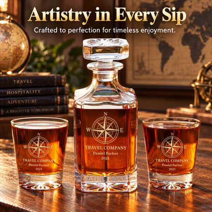 Travel & Hospitality Company Gifts – Square Decanter Set with 2 Glasses, 9 Whiskey Stones & Wooden Box – image 18