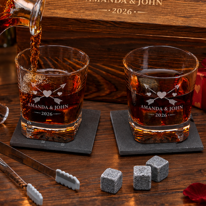 Valentine's Day Gift – Square Decanter Set with 2 Glasses, 9 Whiskey Stones & Wooden Box – image 04