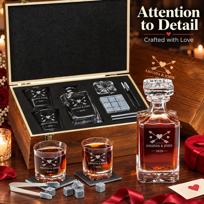 Valentine's Day Gift – Square Decanter Set with 2 Glasses, 9 Whiskey Stones & Wooden Box – image 12