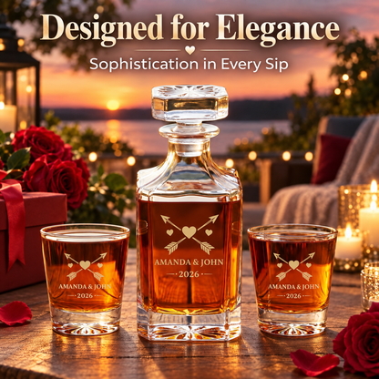 Valentine's Day Gift – Square Decanter Set with 2 Glasses, 9 Whiskey Stones & Wooden Box – image 18
