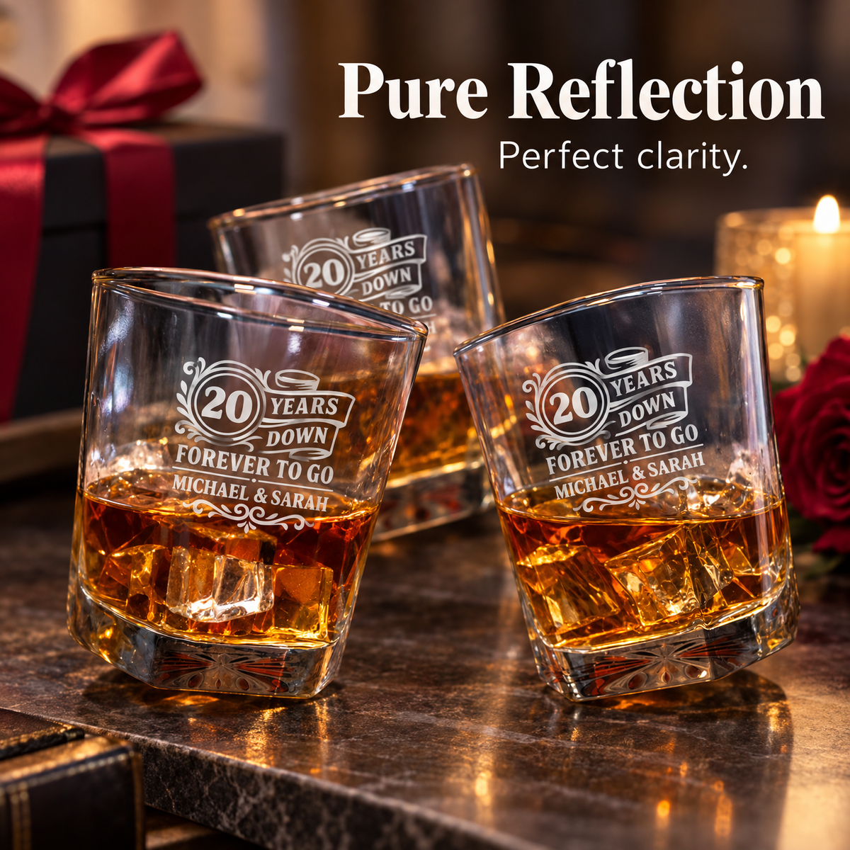 Anniversary Gift – Square Decanter Set with 4 Glasses & Wooden Box product image