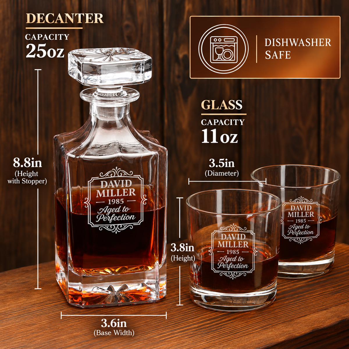 Birthday Gift – Square Decanter Set with 4 Glasses & Wooden Box – image 02