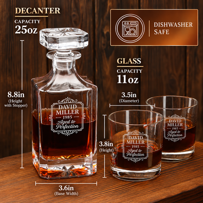 Birthday Gift – Square Decanter Set with 4 Glasses & Wooden Box – image 02