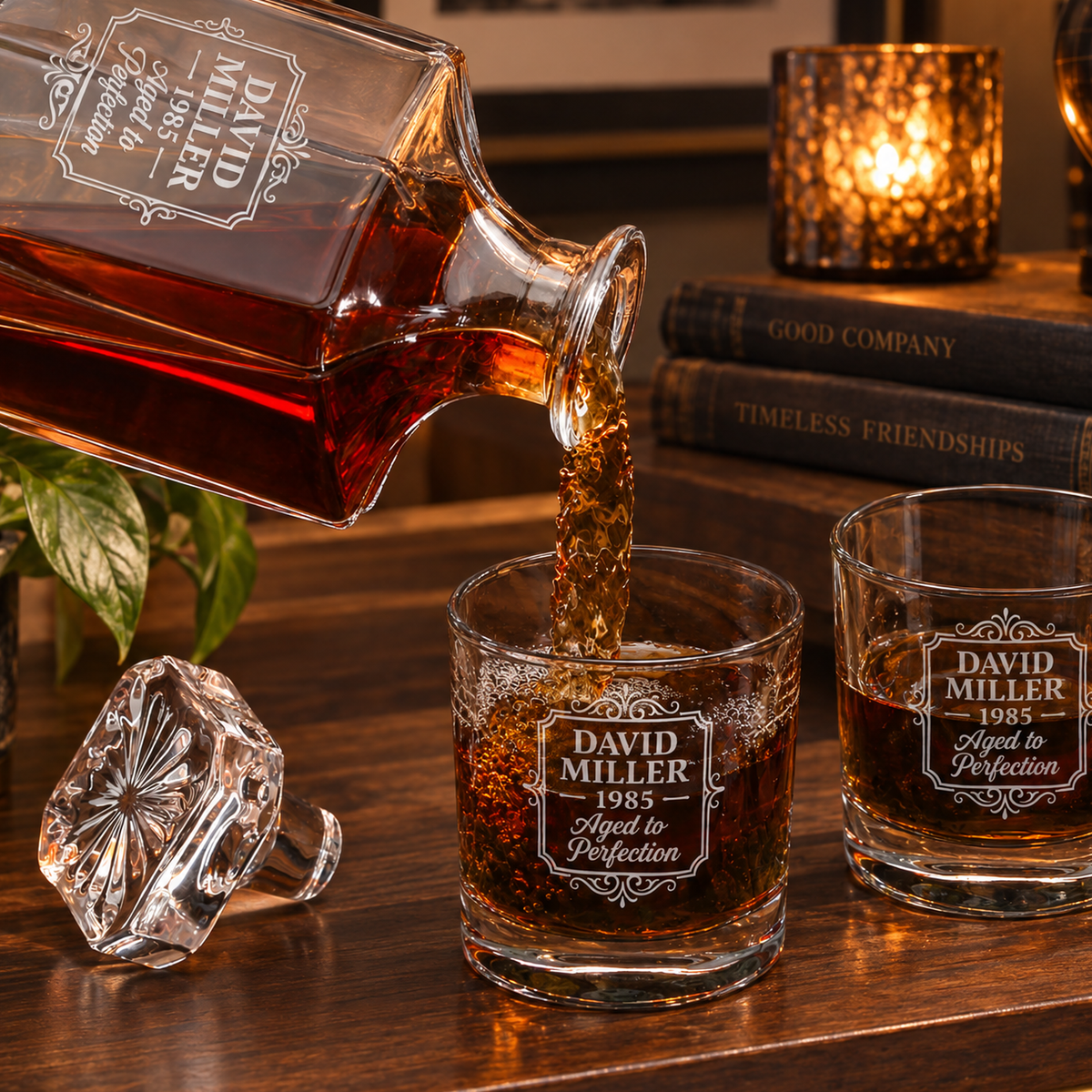 Birthday Gift – Square Decanter Set with 4 Glasses & Wooden Box – image 06