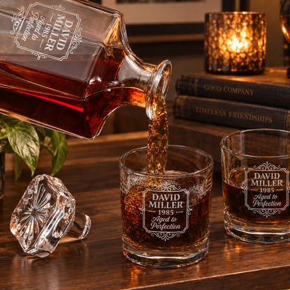 Birthday Gift – Square Decanter Set with 4 Glasses & Wooden Box – image 06