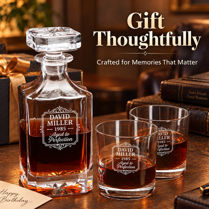 Birthday Gift – Square Decanter Set with 4 Glasses & Wooden Box – image 20