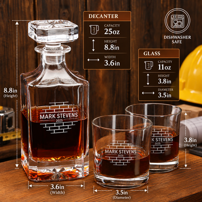 Construction Company Gifts – Square Decanter Set with 4 Glasses & Wooden Box – image 02