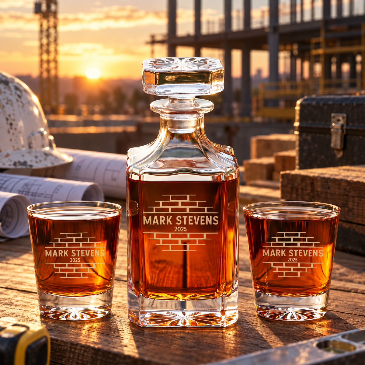 Construction Company Gifts – Square Decanter Set with 4 Glasses & Wooden Box product image