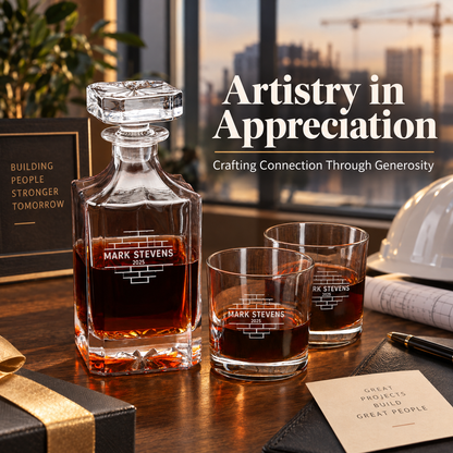 Construction Company Gifts – Square Decanter Set with 4 Glasses & Wooden Box – image 20