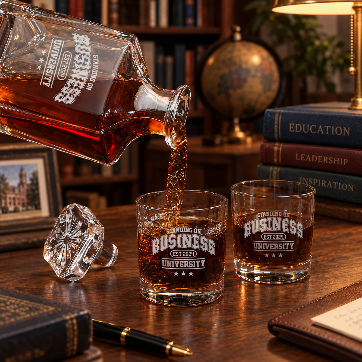 Education Company Gifts – Square Decanter Set with 4 Glasses & Wooden Box – image 06