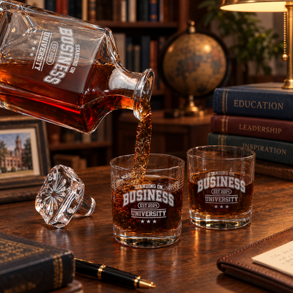 Education Company Gifts – Square Decanter Set with 4 Glasses & Wooden Box – image 06