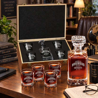 Education Company Gifts – Square Decanter Set with 4 Glasses & Wooden Box – image 10