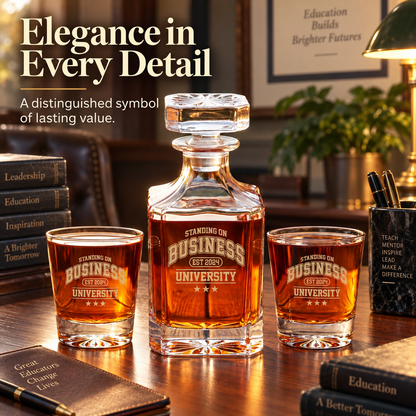 Education Company Gifts – Square Decanter Set with 4 Glasses & Wooden Box – image 14