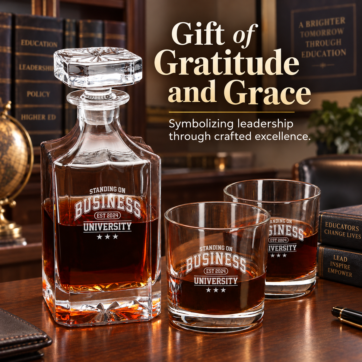 Education Company Gifts – Square Decanter Set with 4 Glasses & Wooden Box – image 20
