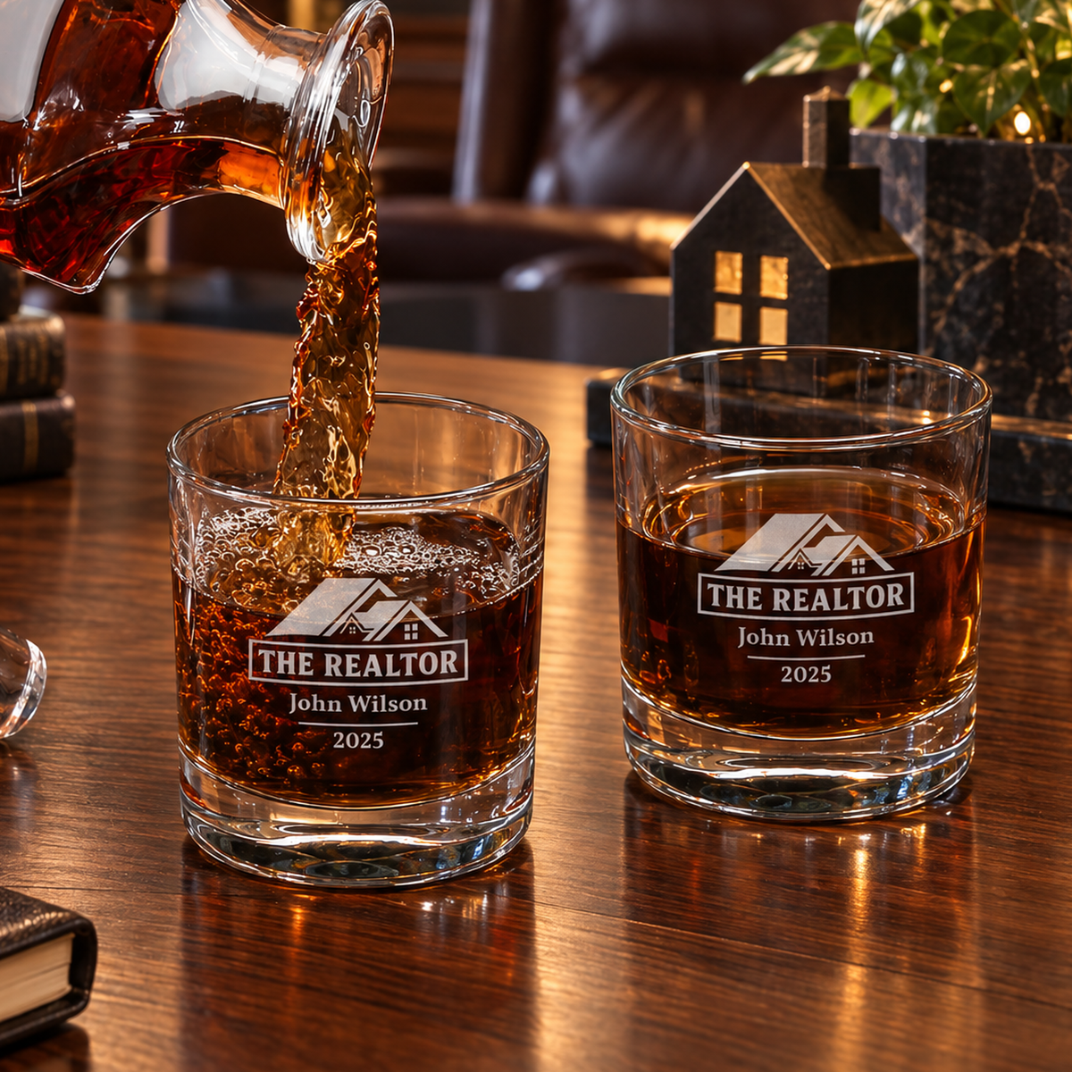 Real Estate Company Gifts – Square Decanter Set with 4 Glasses & Wooden Box product image