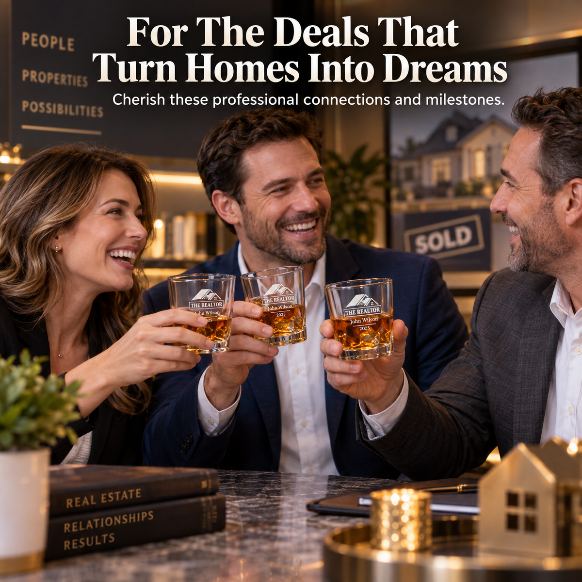 Real Estate Company Gifts – Square Decanter Set with 4 Glasses & Wooden Box – image 07