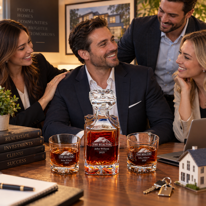 Real Estate Company Gifts – Square Decanter Set with 4 Glasses & Wooden Box – image 15