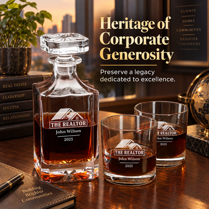 Real Estate Company Gifts – Square Decanter Set with 4 Glasses & Wooden Box – image 20