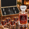 Family Gift – Square Decanter Set with 4 Glasses & Wooden Box