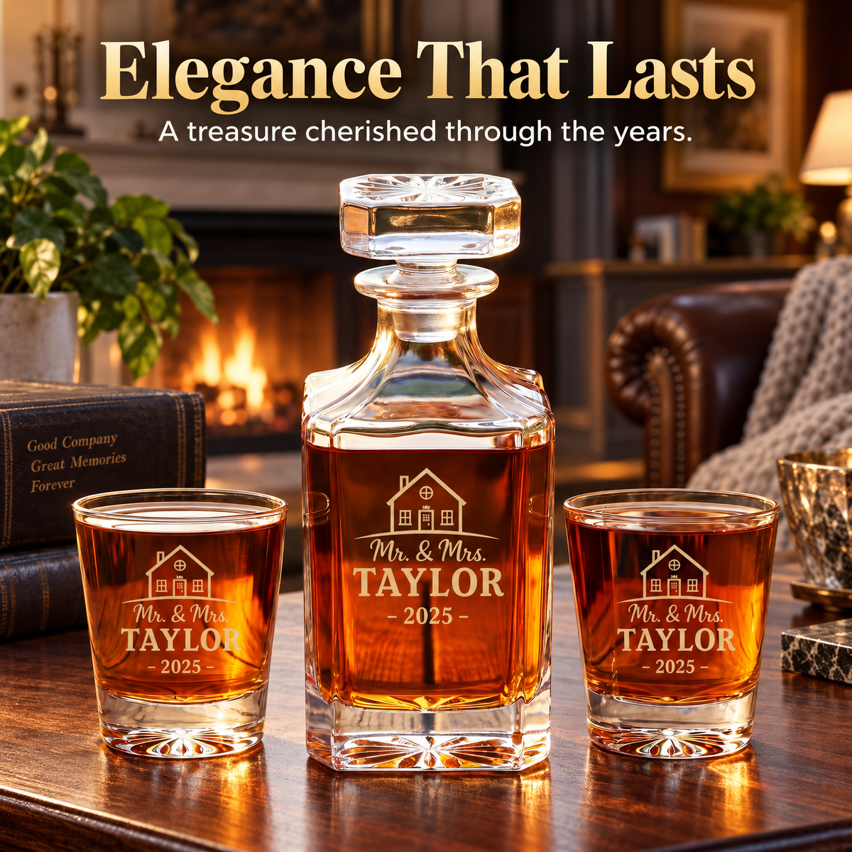 Family Gift – Square Decanter Set with 4 Glasses & Wooden Box product image