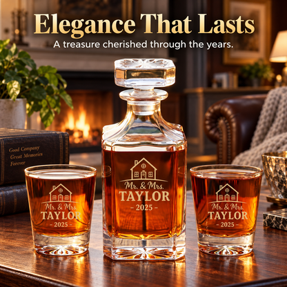 Family Gift – Square Decanter Set with 4 Glasses & Wooden Box – image 14