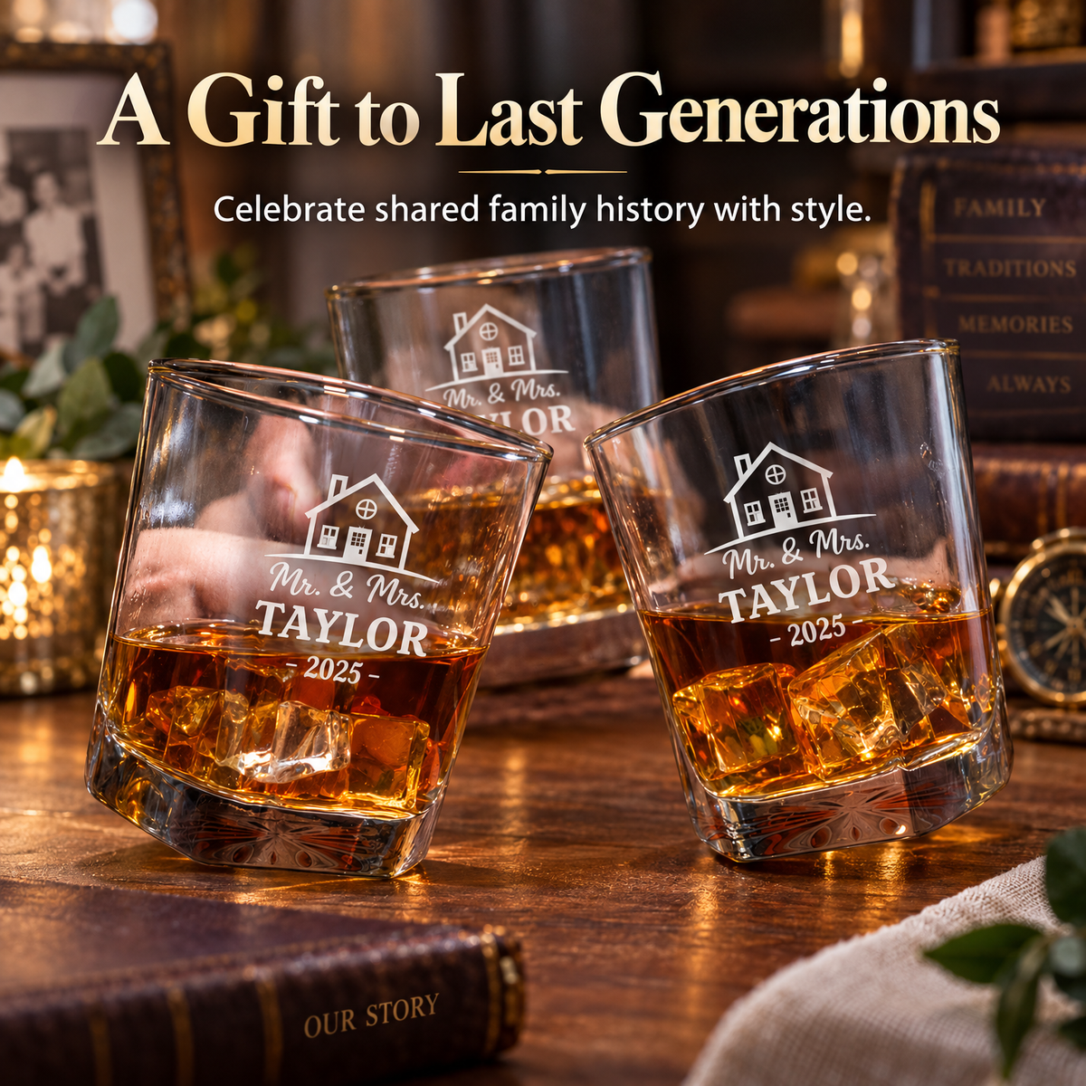 Family Gift – Square Decanter Set with 4 Glasses & Wooden Box – image 18