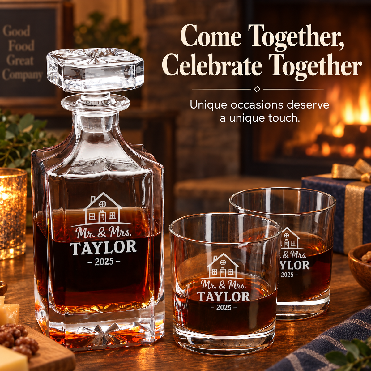 Family Gift – Square Decanter Set with 4 Glasses & Wooden Box product image