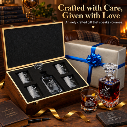 Gift for Father – Square Decanter Set with 4 Glasses & Wooden Box – image 12