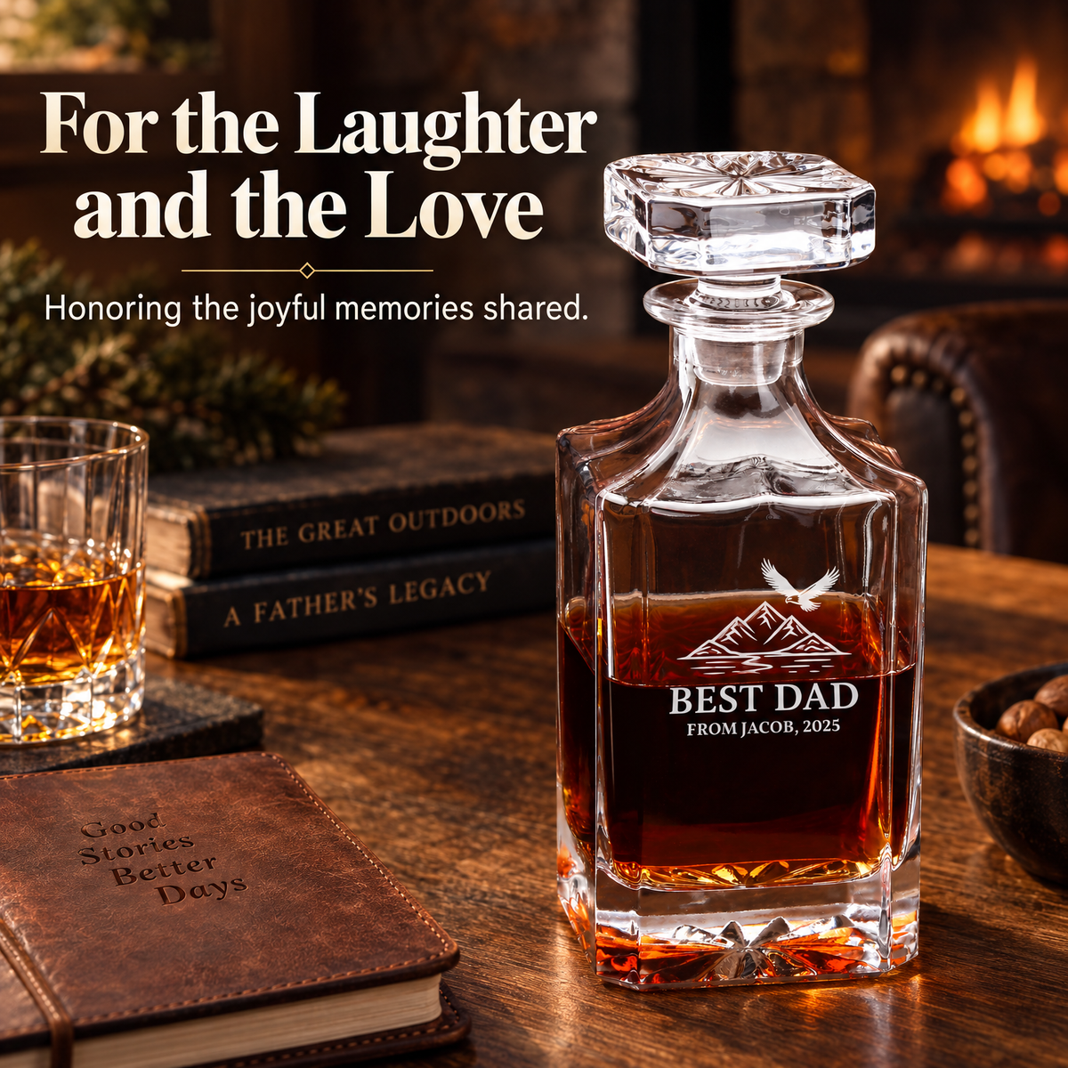 Gift for Father – Square Decanter Set with 4 Glasses & Wooden Box product image