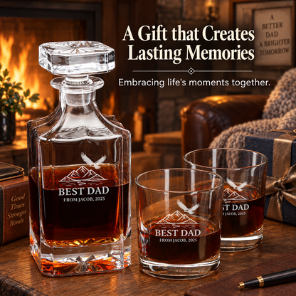 Gift for Father – Square Decanter Set with 4 Glasses & Wooden Box – image 20