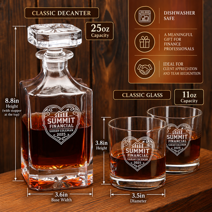 Finance Company Gifts – Square Decanter Set with 4 Glasses & Wooden Box – image 02