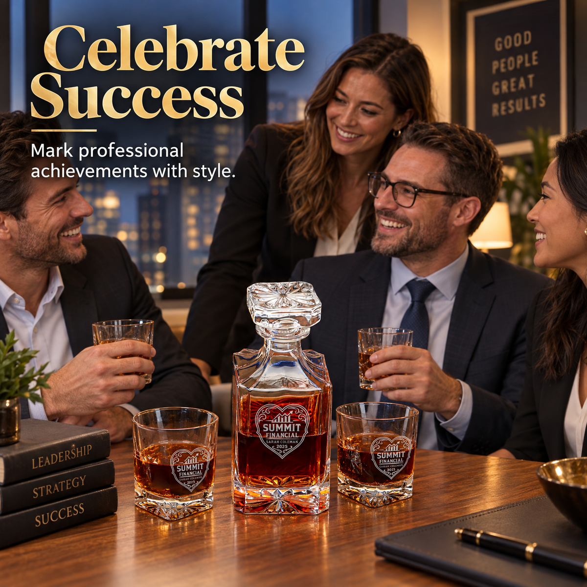 Finance Company Gifts – Square Decanter Set with 4 Glasses & Wooden Box product image