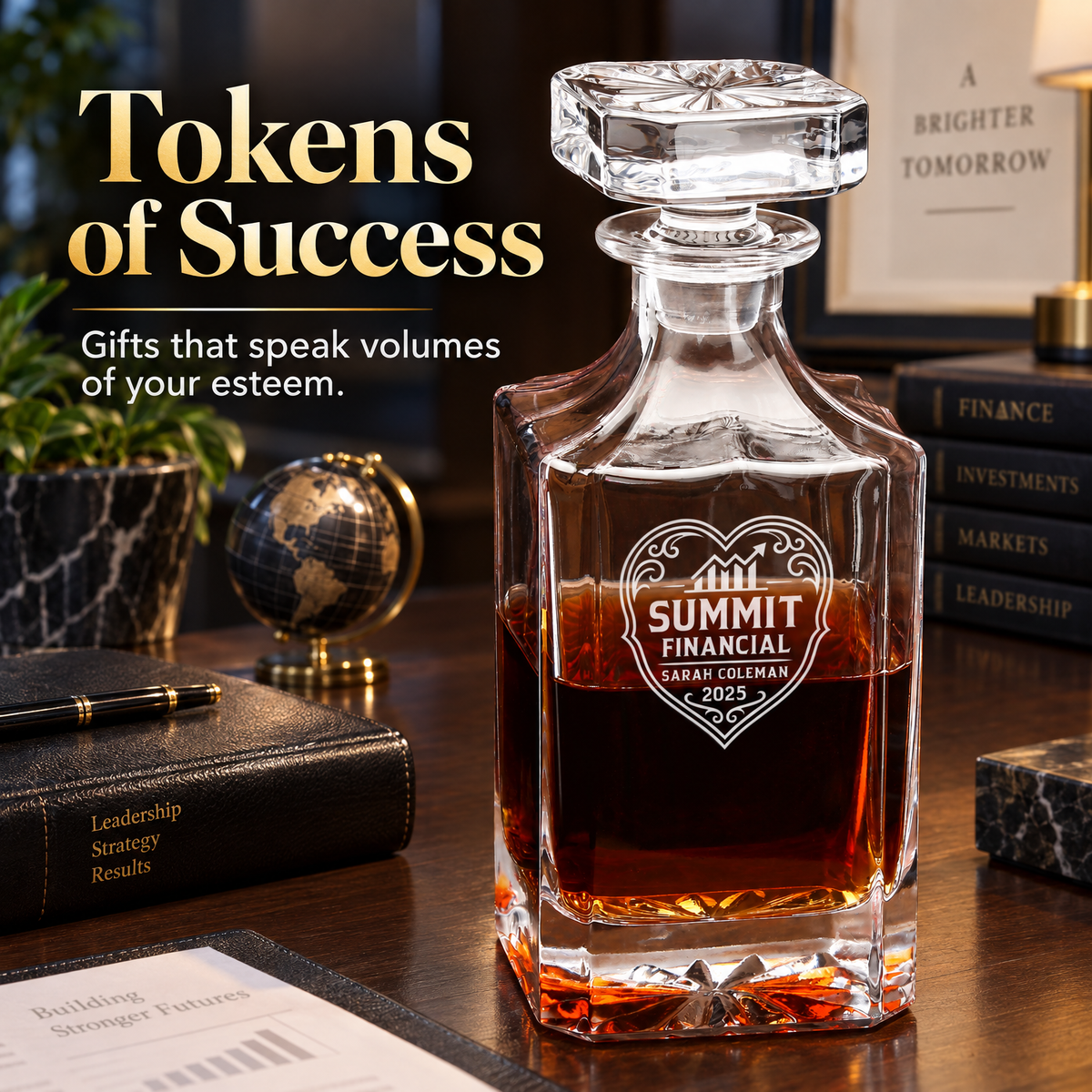 Finance Company Gifts – Square Decanter Set with 4 Glasses & Wooden Box – image 16
