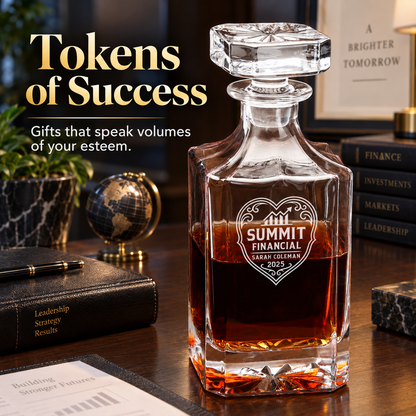 Finance Company Gifts – Square Decanter Set with 4 Glasses & Wooden Box – image 16
