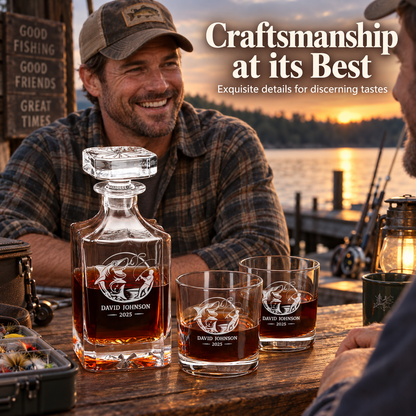 Gift for Fishermen – Square Decanter Set with 4 Glasses & Wooden Box – image 11