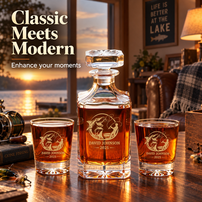 Gift for Fishermen – Square Decanter Set with 4 Glasses & Wooden Box – image 14