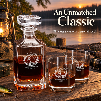 Gift for Fishermen – Square Decanter Set with 4 Glasses & Wooden Box – image 20