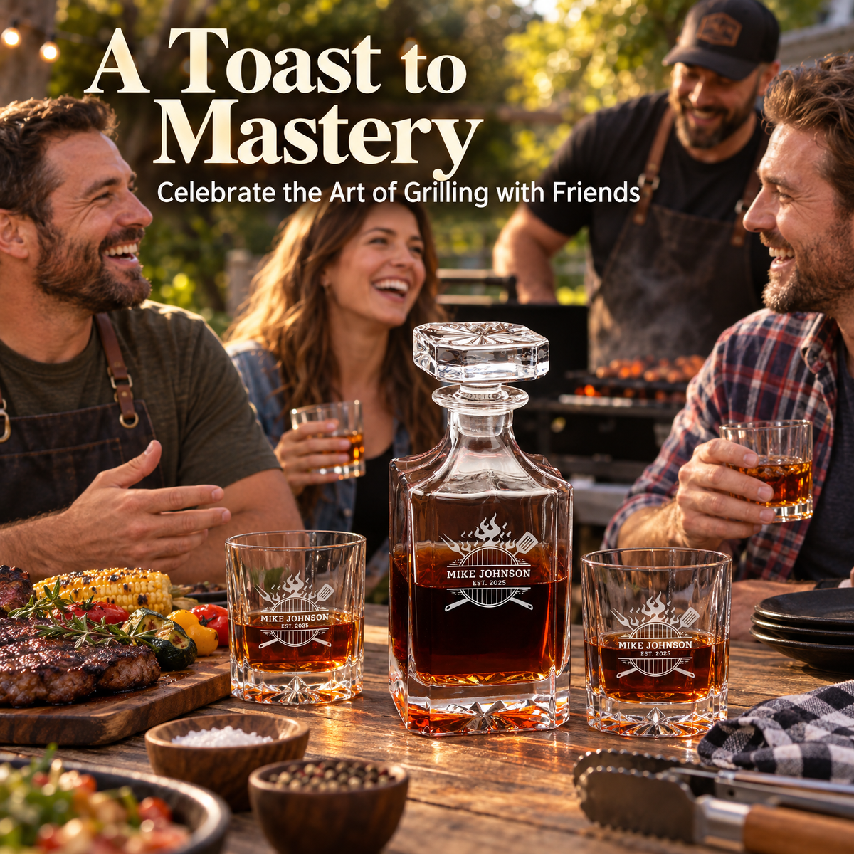 Gift for Grillmasters – Square Decanter Set with 4 Glasses & Wooden Box product image