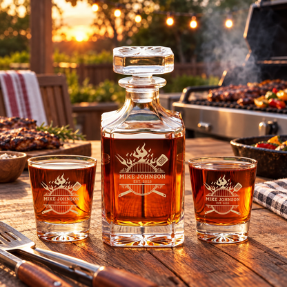 Gift for Grillmasters – Square Decanter Set with 4 Glasses & Wooden Box – image 08