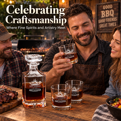 Gift for Grillmasters – Square Decanter Set with 4 Glasses & Wooden Box – image 11
