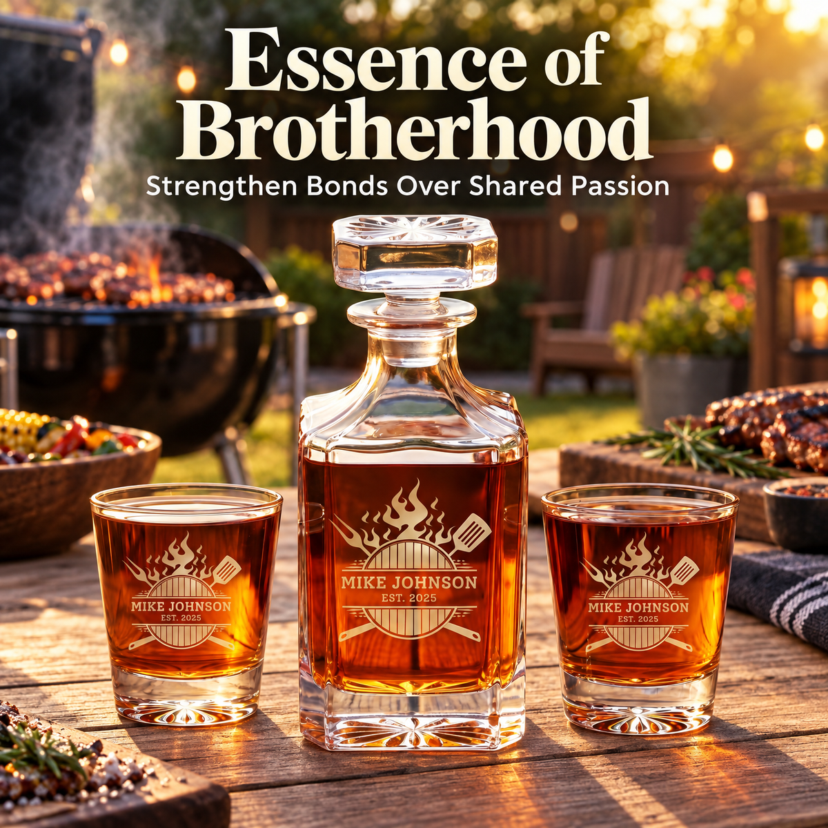Gift for Grillmasters – Square Decanter Set with 4 Glasses & Wooden Box – image 14