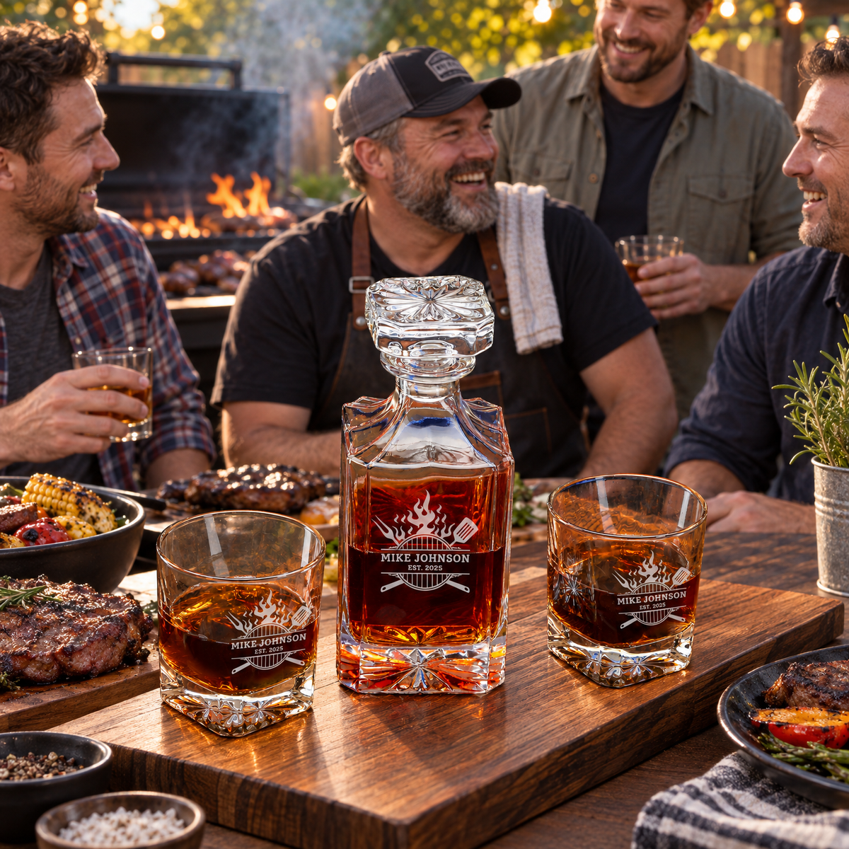 Gift for Grillmasters – Square Decanter Set with 4 Glasses & Wooden Box product image