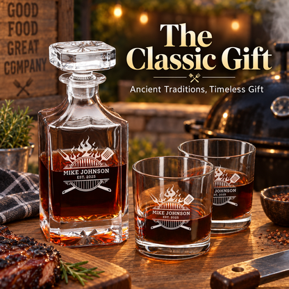 Gift for Grillmasters – Square Decanter Set with 4 Glasses & Wooden Box – image 20