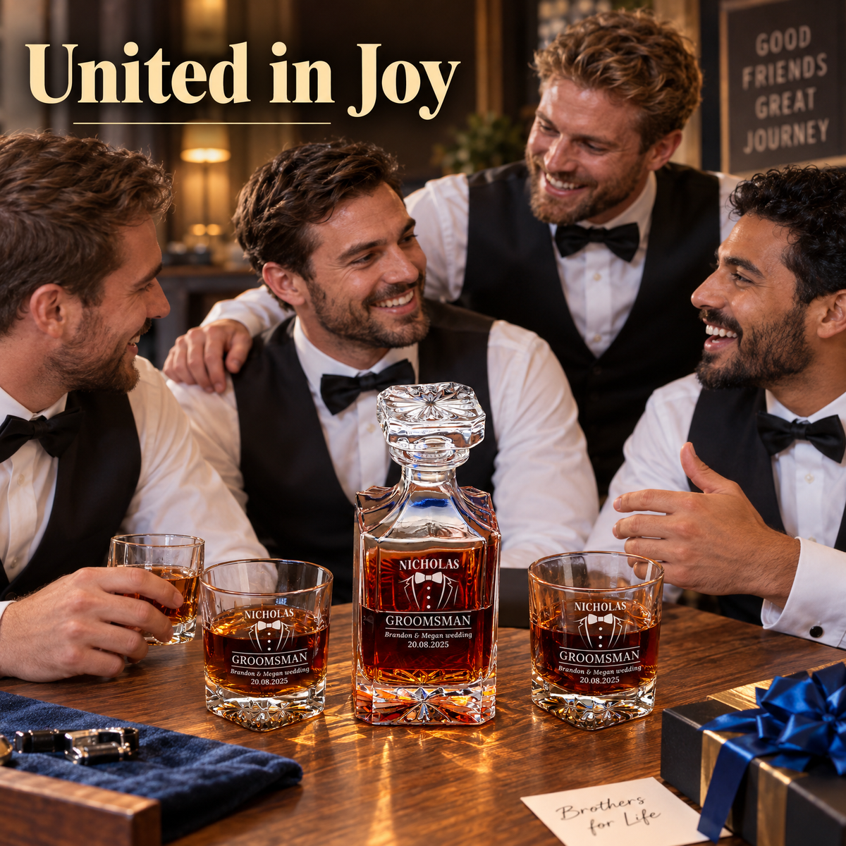 Groomsman Gift – Square Decanter Set with 4 Glasses & Wooden Box product image