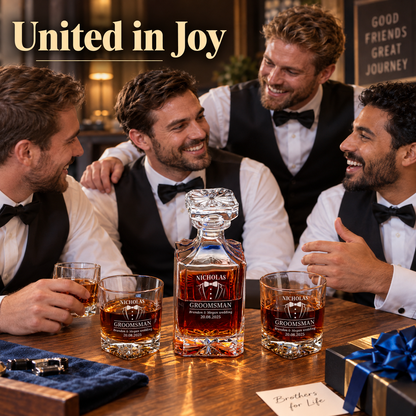 Groomsman Gift – Square Decanter Set with 4 Glasses & Wooden Box – image 09