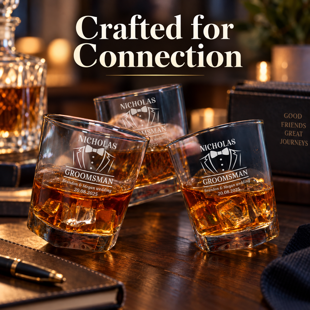 Groomsman Gift – Square Decanter Set with 4 Glasses & Wooden Box – image 18